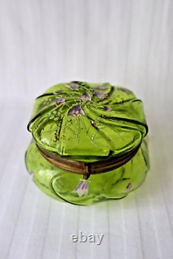 Antique Art Nouveau French enamel glass jewelry box c 1890