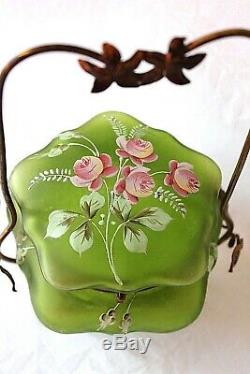 Antique Art Nouveau French enamel glass jewelry box ormolu mounts c 1890