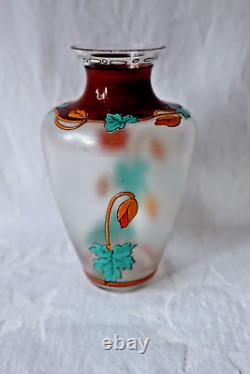 Antique Art Nouveau Fritz Heckert glass enamel vase c 1900