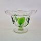 Antique Art Nouveau Glass Bowl Vase Green Tadpole Trails 11cm High