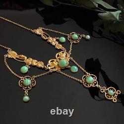 Antique Art Nouveau Gold Filled Green Glass Festoon Necklace
