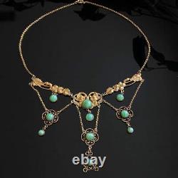 Antique Art Nouveau Gold Filled Green Glass Festoon Necklace