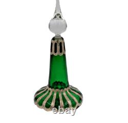 Antique Art Nouveau Green Glass Scent Bottle with Sterling Silver Overlay (SEPY)