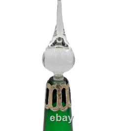 Antique Art Nouveau Green Glass Scent Bottle with Sterling Silver Overlay (SEPY)