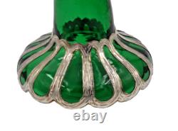 Antique Art Nouveau Green Glass Scent Bottle with Sterling Silver Overlay (SEPY)