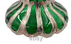 Antique Art Nouveau Green Glass Scent Bottle with Sterling Silver Overlay (SEPY)