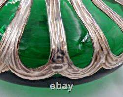 Antique Art Nouveau Green Glass Scent Bottle with Sterling Silver Overlay (SEPY)