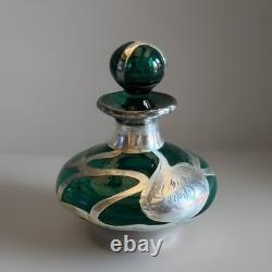 Antique Art Nouveau Green Glass & Sterling Silver Perfume Bottle withStopper C1900 Antique Art Nouveau Green Glass & Sterling Silver Perfume Bottle withStopper C1900