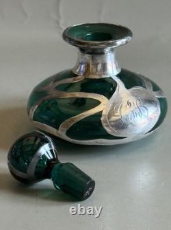Antique Art Nouveau Green Glass & Sterling Silver Perfume Bottle withStopper C1900 Antique Art Nouveau Green Glass & Sterling Silver Perfume Bottle withStopper C1900