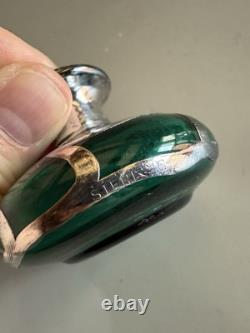 Antique Art Nouveau Green Glass & Sterling Silver Perfume Bottle withStopper C1900 Antique Art Nouveau Green Glass & Sterling Silver Perfume Bottle withStopper C1900