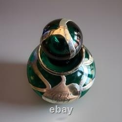 Antique Art Nouveau Green Glass & Sterling Silver Perfume Bottle withStopper C1900 Antique Art Nouveau Green Glass & Sterling Silver Perfume Bottle withStopper C1900
