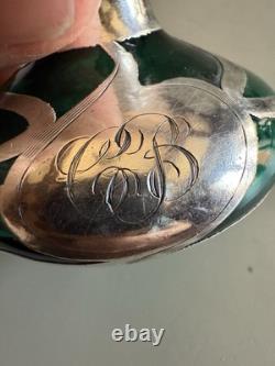 Antique Art Nouveau Green Glass & Sterling Silver Perfume Bottle withStopper C1900 Antique Art Nouveau Green Glass & Sterling Silver Perfume Bottle withStopper C1900
