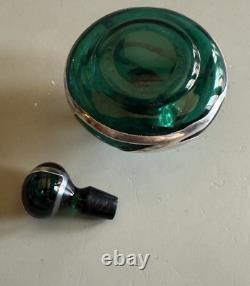 Antique Art Nouveau Green Glass & Sterling Silver Perfume Bottle withStopper C1900 Antique Art Nouveau Green Glass & Sterling Silver Perfume Bottle withStopper C1900
