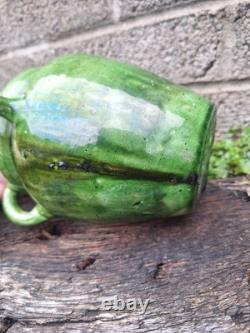 Antique Art Nouveau Green Glazed Pottery Vase French Belgian Stamped