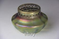 Antique Art Nouveau Green Iridescent Art Glass Vase with frog Possible by Kralik