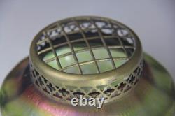 Antique Art Nouveau Green Iridescent Art Glass Vase with frog Possible by Kralik