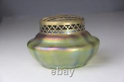 Antique Art Nouveau Green Iridescent Art Glass Vase with frog Possible by Kralik