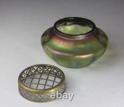 Antique Art Nouveau Green Iridescent Art Glass Vase with frog Possible by Kralik