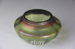 Antique Art Nouveau Green Iridescent Art Glass Vase with frog Possible by Kralik