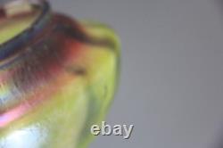 Antique Art Nouveau Green Iridescent Art Glass Vase with frog Possible by Kralik