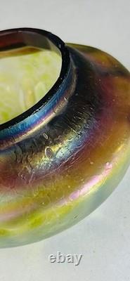 Antique Art Nouveau Green Iridescent Art Glass Vase with frog Possible by Kralik