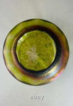 Antique Art Nouveau Green Iridescent Art Glass Vase with frog Possible by Kralik