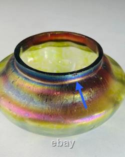 Antique Art Nouveau Green Iridescent Art Glass Vase with frog Possible by Kralik