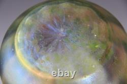 Antique Art Nouveau Green Iridescent Art Glass Vase with frog Possible by Kralik