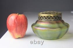 Antique Art Nouveau Green Iridescent Art Glass Vase with frog Possible by Kralik