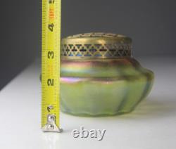 Antique Art Nouveau Green Iridescent Art Glass Vase with frog Possible by Kralik