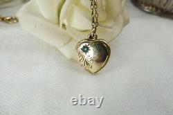 Antique Art Nouveau Green Paste Heart Locket Pendant Gold Lined c1910