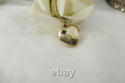 Antique Art Nouveau Green Paste Heart Locket Pendant Gold Lined c1910