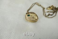 Antique Art Nouveau Green Paste Heart Locket Pendant Gold Lined c1910