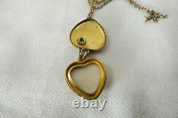 Antique Art Nouveau Green Paste Heart Locket Pendant Gold Lined c1910