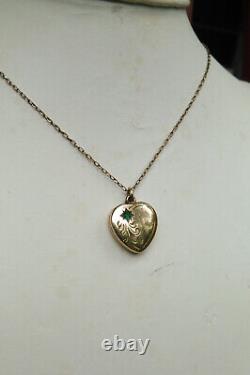 Antique Art Nouveau Green Paste Heart Locket Pendant Gold Lined c1910