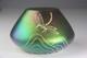 Antique Art Nouveau Green & Purple Iridescent Art Glass Vase With Dragonfly Deco