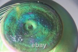 Antique Art Nouveau Green & Purple Iridescent Art Glass Vase with Dragonfly Deco