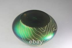 Antique Art Nouveau Green & Purple Iridescent Art Glass Vase with Dragonfly Deco