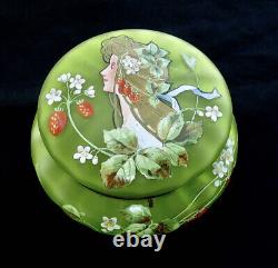 Antique Art Nouveau Green Satin Glass Dresser Jar after Koloman Moser Painting