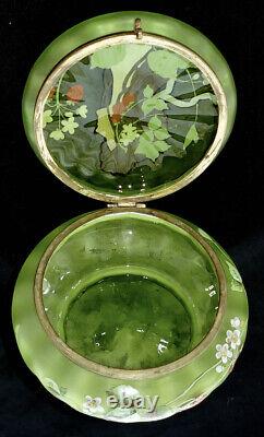 Antique Art Nouveau Green Satin Glass Dresser Jar after Koloman Moser Painting
