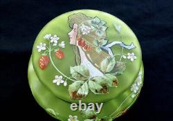 Antique Art Nouveau Green Satin Glass Dresser Jar after Koloman Moser Painting