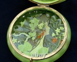 Antique Art Nouveau Green Satin Glass Dresser Jar after Koloman Moser Painting