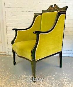 Antique Art Nouveau Inlaid Ebonised & Upholstered Chair Armchair (Can Deliver)