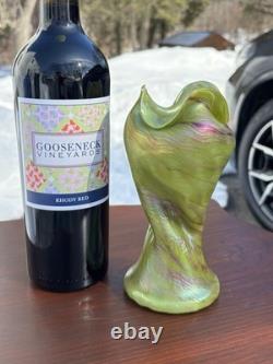 Antique Art Nouveau Iridescent Art Glass Josef Rindskopf Green Opal Vase