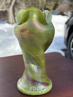 Antique Art Nouveau Iridescent Art Glass Josef Rindskopf Green Opal Vase