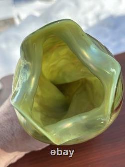 Antique Art Nouveau Iridescent Art Glass Josef Rindskopf Green Opal Vase