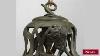 Antique Art Nouveau Iron Lantern With Green Patina And