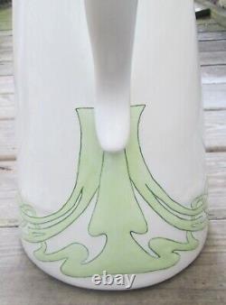 Antique Art Nouveau Ironstone Water Pitcher-HUGE-13 1/2in. Seafoam Green Scroll