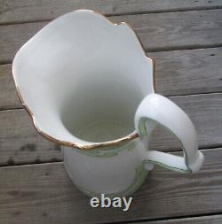 Antique Art Nouveau Ironstone Water Pitcher-HUGE-13 1/2in. Seafoam Green Scroll