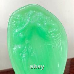 Antique Art Nouveau Jade Glass Uranium Small Dish Tray by Reich Two Nude Women